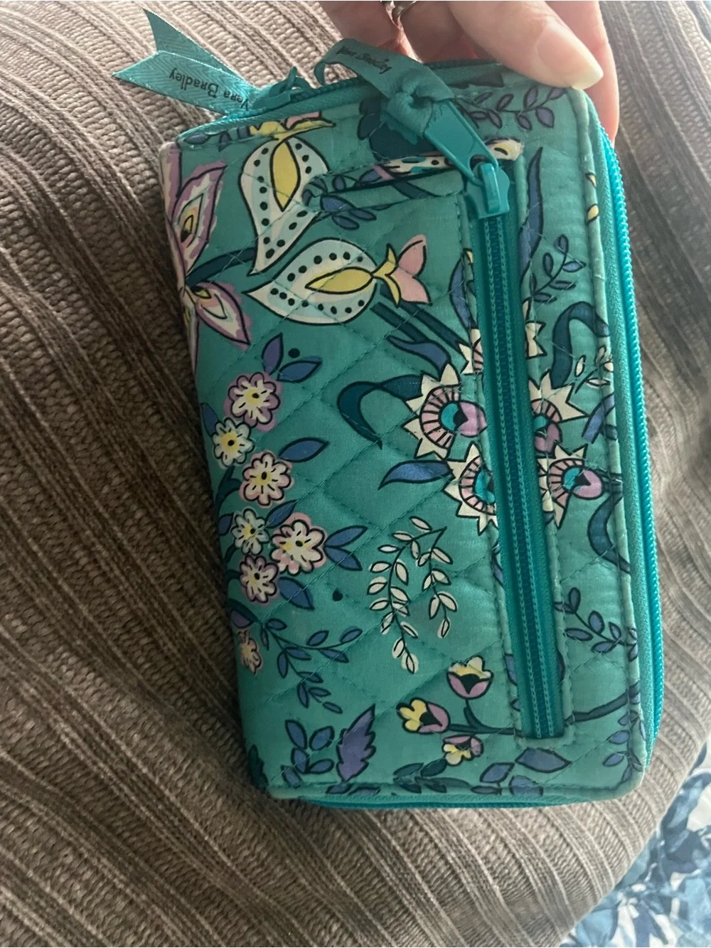Vera Bradley Teal Floral Quilted Wallet with Turn-Lock